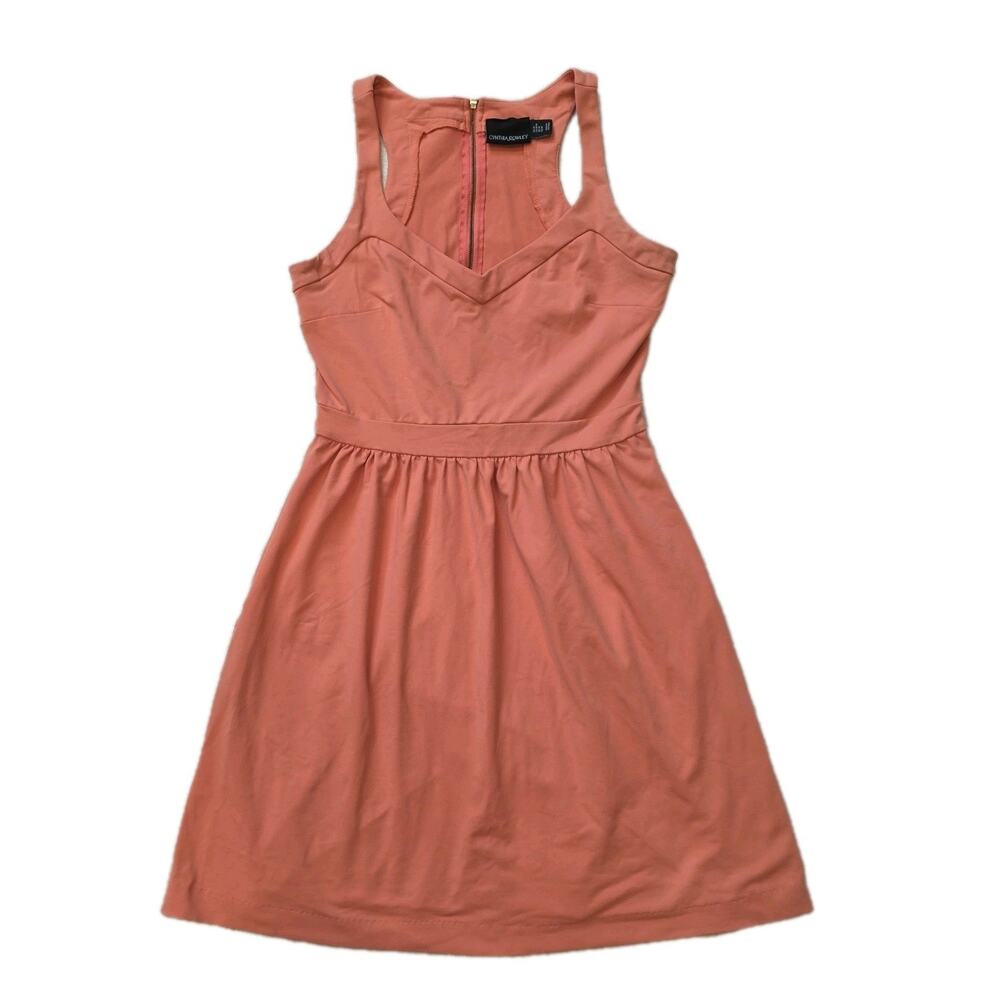 Cynthia Rowley Coral Fit And Flare Summer Dress‎ Sz M Back Zip, Stretch